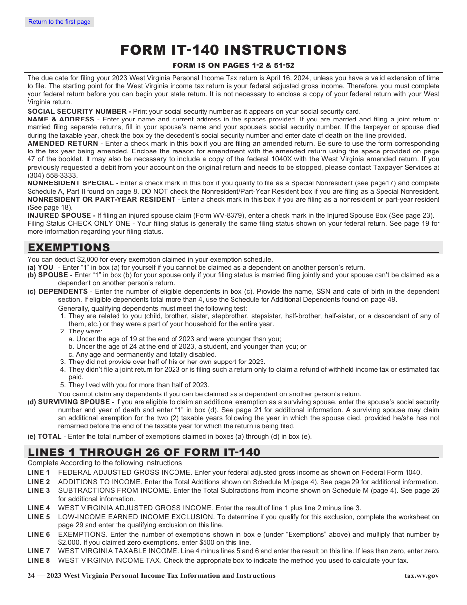 Form IT-140 Personal Income Tax Return - West Virginia, Page 29