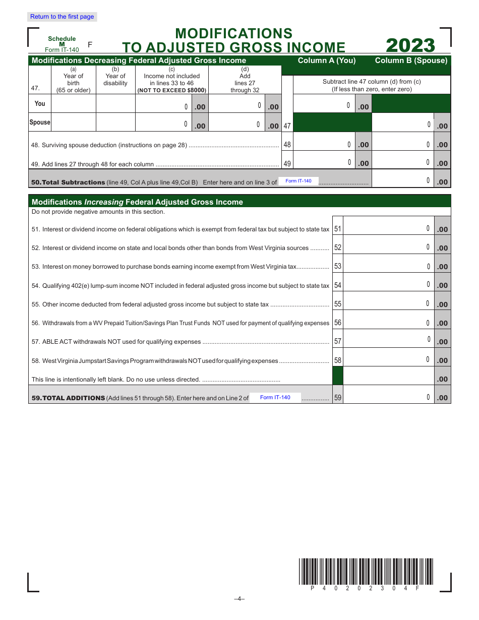 Form IT-140 Personal Income Tax Return - West Virginia, Page 4