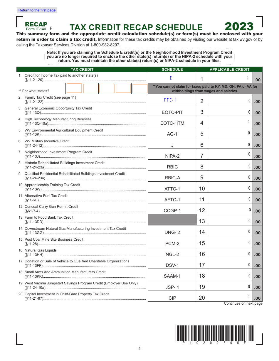 Form IT-140 Personal Income Tax Return - West Virginia, Page 5