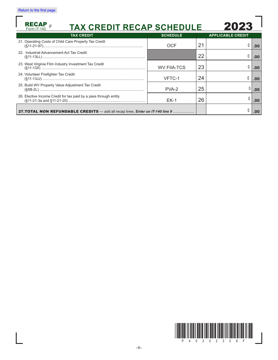 Form IT-140 Personal Income Tax Return - West Virginia, Page 6