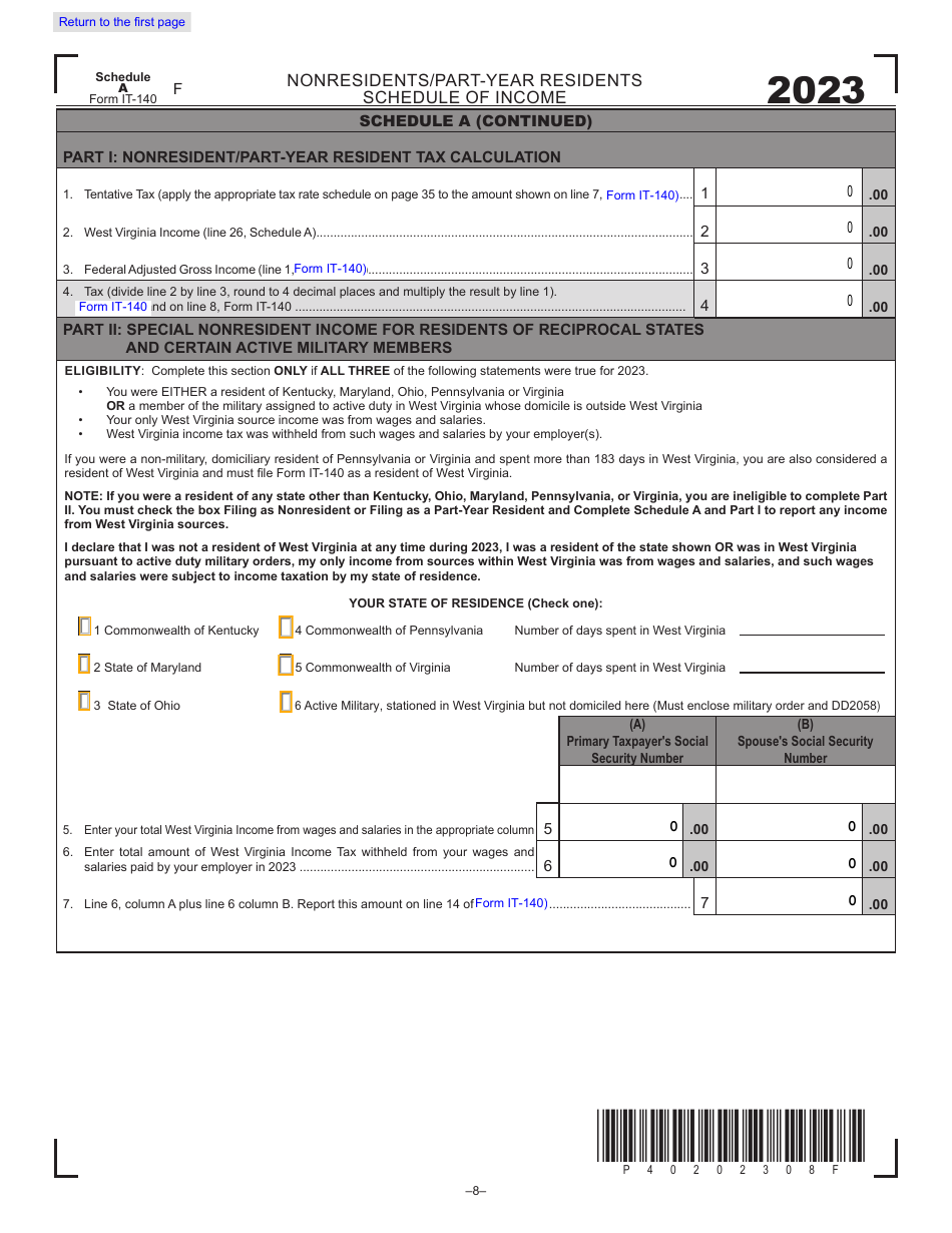 Form IT-140 Personal Income Tax Return - West Virginia, Page 8