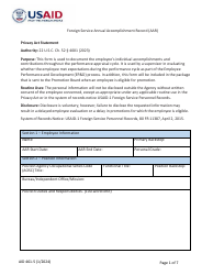Document preview: Form AID461-5 Foreign Service Annual Accomplishment Record (AAR)