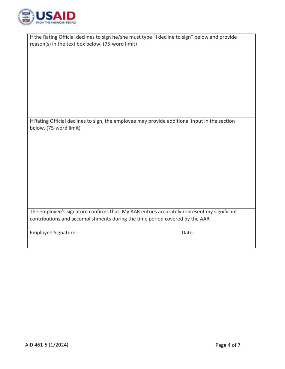 Form AID461-5 Foreign Service Annual Accomplishment Record (AAR), Page 4