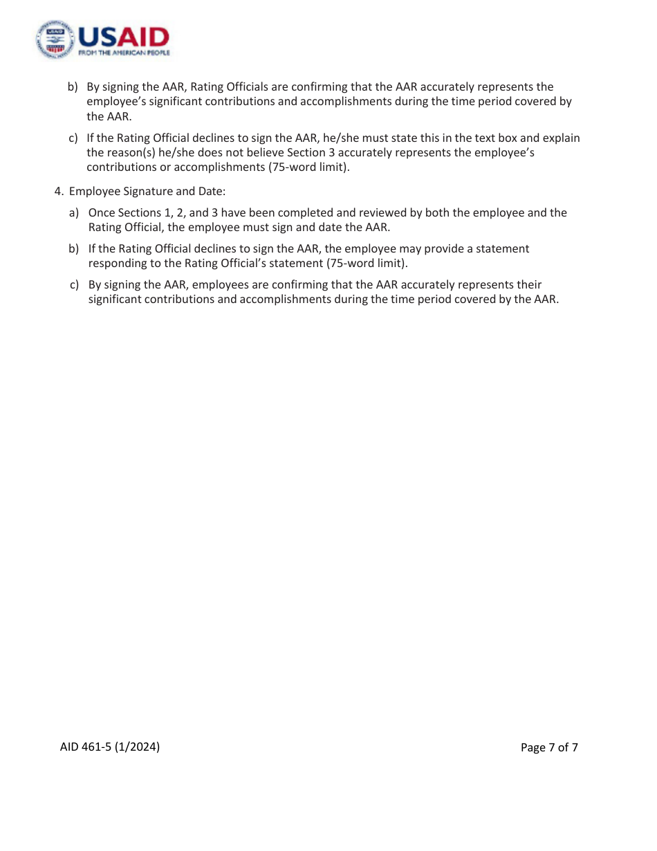 Form AID461-5 Foreign Service Annual Accomplishment Record (AAR), Page 7