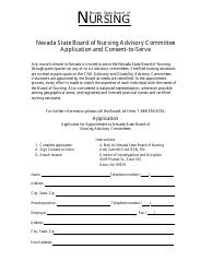 Nevada State Board of Nursing Advisory Committee Application and Consent-To-Serve - Nevada