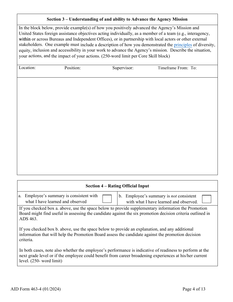Form AID463-4 Foreign Service Promotion Input Form, Page 4