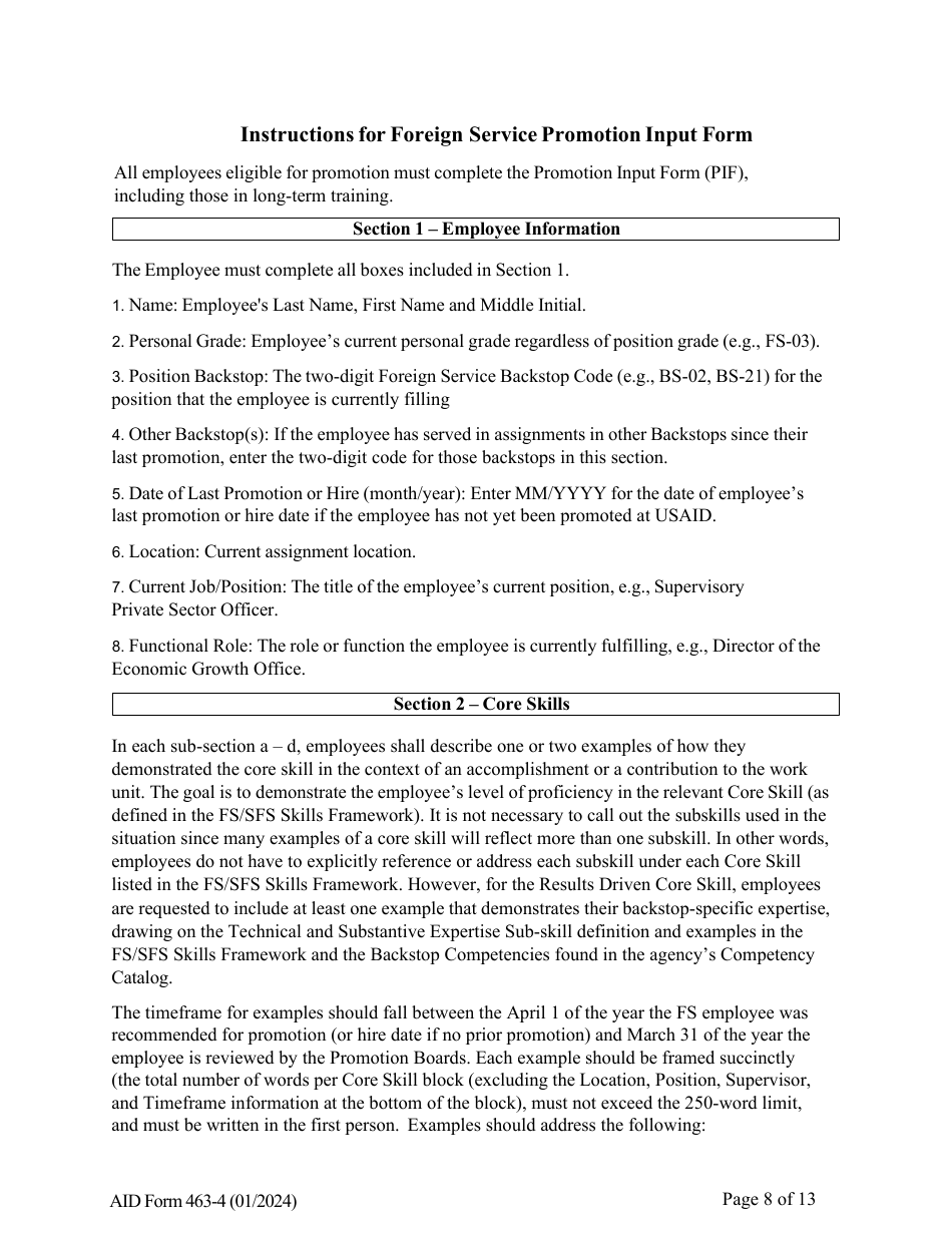 Form AID463-4 Foreign Service Promotion Input Form, Page 8