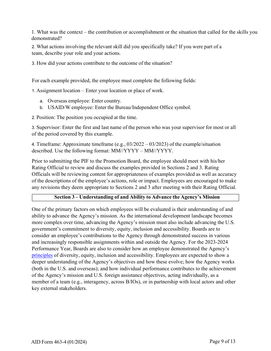 Form AID463-4 Foreign Service Promotion Input Form, Page 9