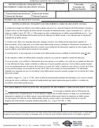 Formulario TC0047 Notificacion Del Requisito De Inscribirse Como Delincuente Sexual - Massachusetts (Spanish)