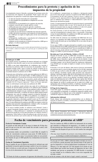 Formulario 50-195-S Procedimientos Para La Protesta Y Apelacion De Los Impuestos De La Propiedad - Texas (Spanish)
