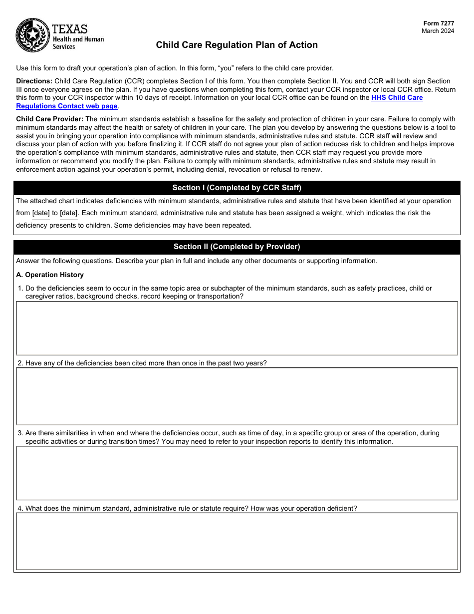 Form 7277 download fillable pdf or fill online child care regulation
