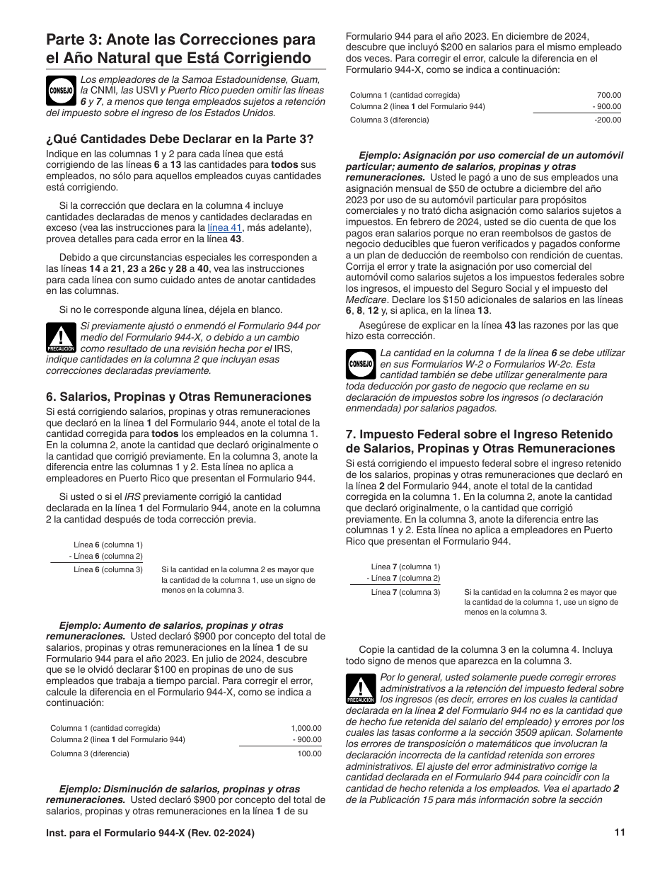 Instrucciones para IRS Formulario 944-X (SP) Ajuste a La Declaracion Del Impuesto Federal Anual Del Empleador O Reclamacion De Reembolso (Spanish), Page 11