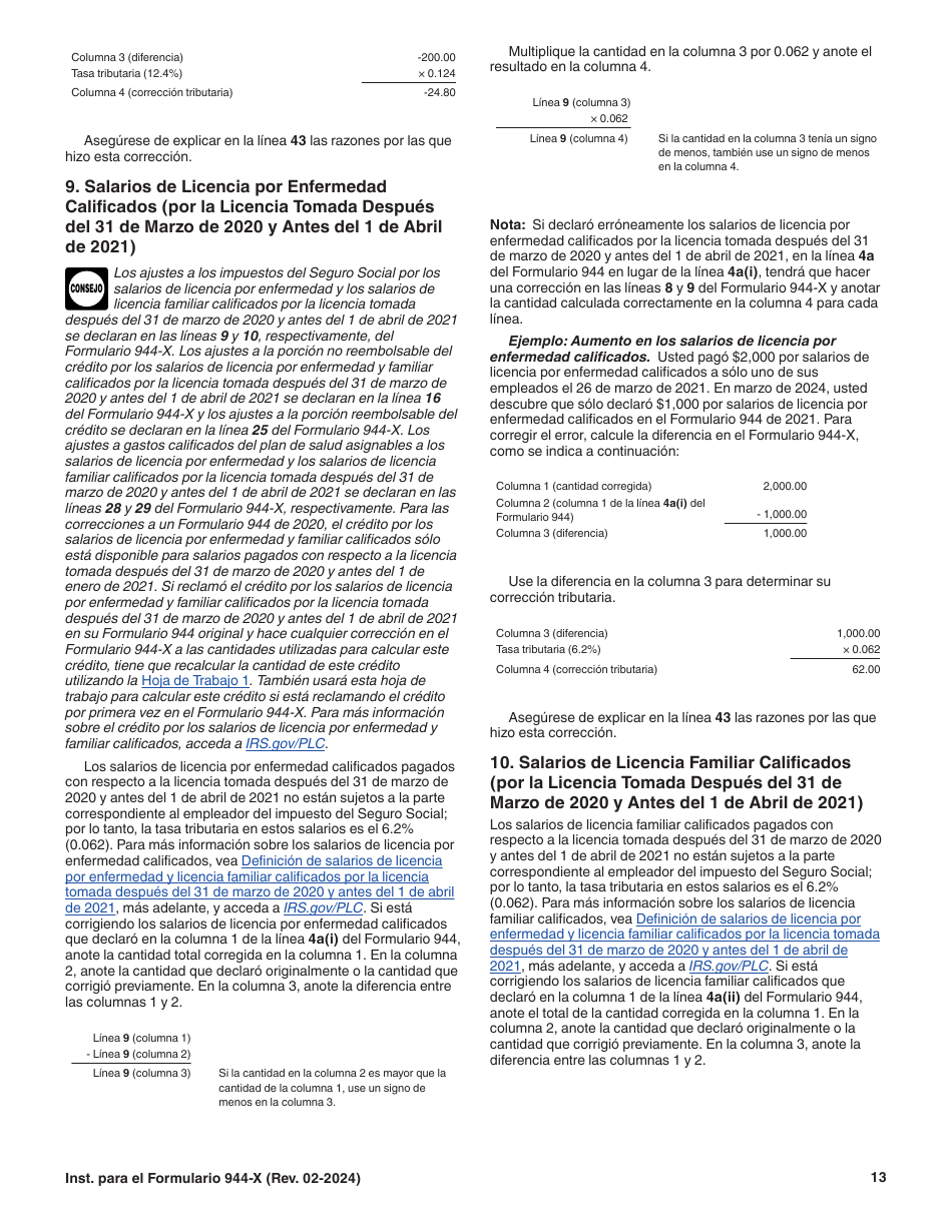 Instrucciones para IRS Formulario 944-X (SP) Ajuste a La Declaracion Del Impuesto Federal Anual Del Empleador O Reclamacion De Reembolso (Spanish), Page 13