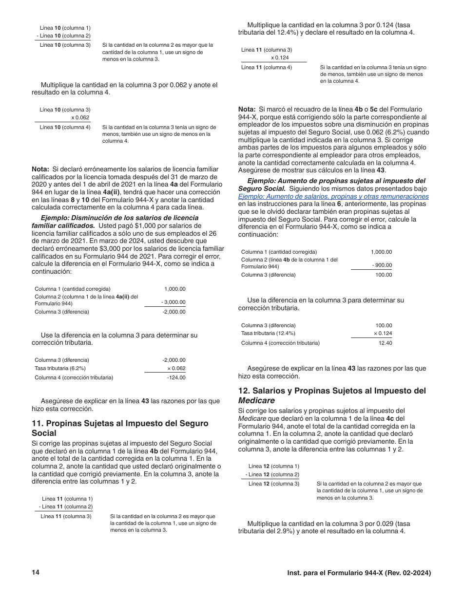 Instrucciones para IRS Formulario 944-X (SP) Ajuste a La Declaracion Del Impuesto Federal Anual Del Empleador O Reclamacion De Reembolso (Spanish), Page 14