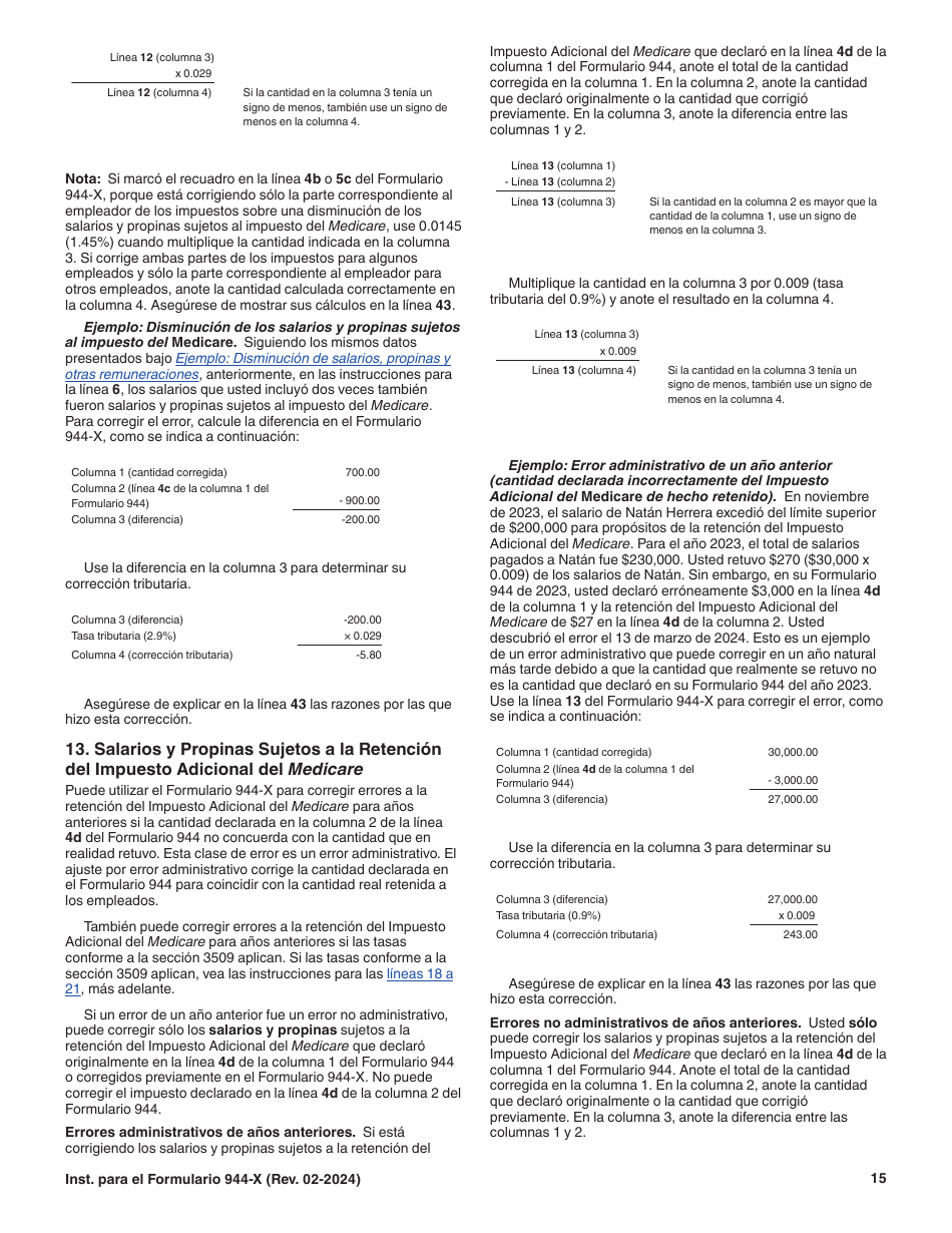 Instrucciones para IRS Formulario 944-X (SP) Ajuste a La Declaracion Del Impuesto Federal Anual Del Empleador O Reclamacion De Reembolso (Spanish), Page 15