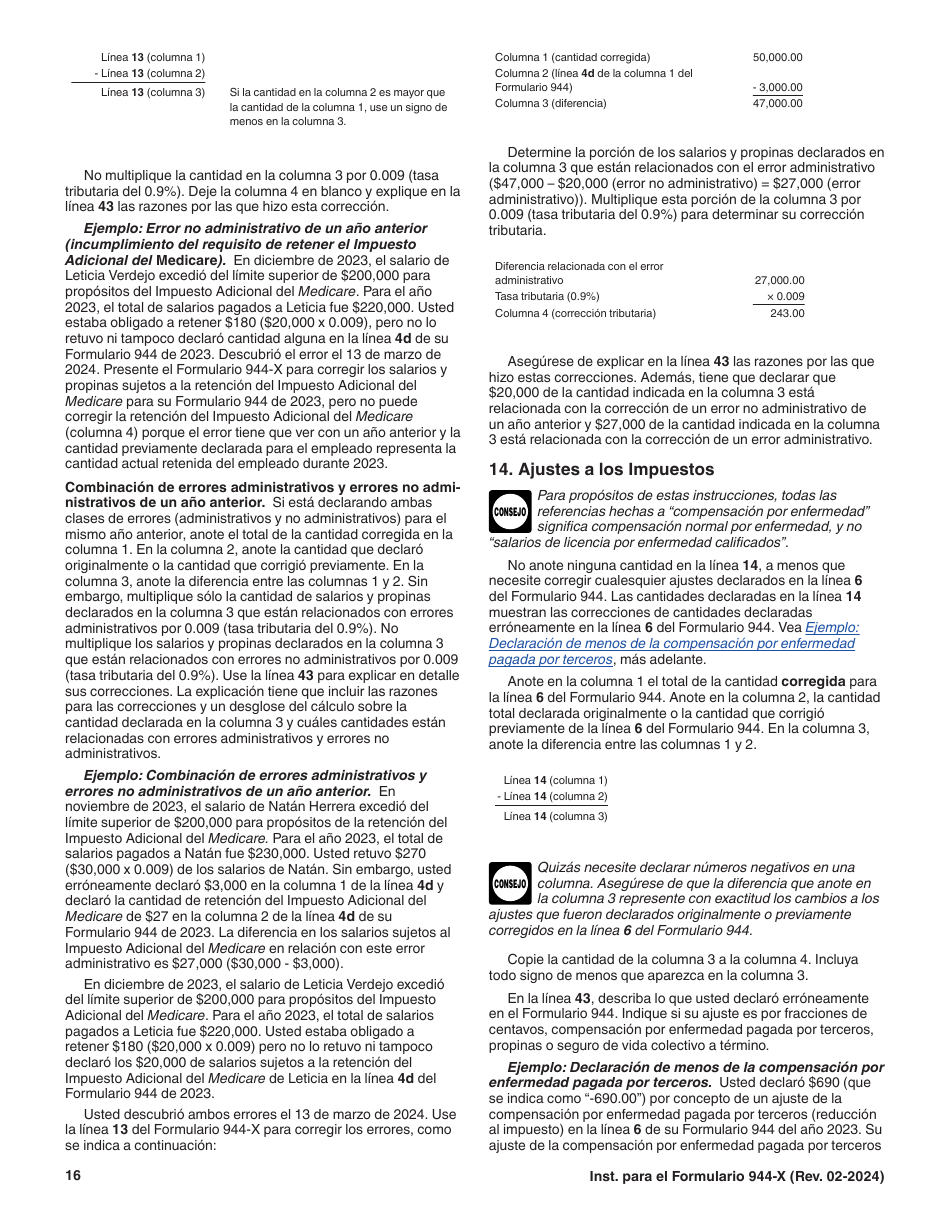 Instrucciones para IRS Formulario 944-X (SP) Ajuste a La Declaracion Del Impuesto Federal Anual Del Empleador O Reclamacion De Reembolso (Spanish), Page 16