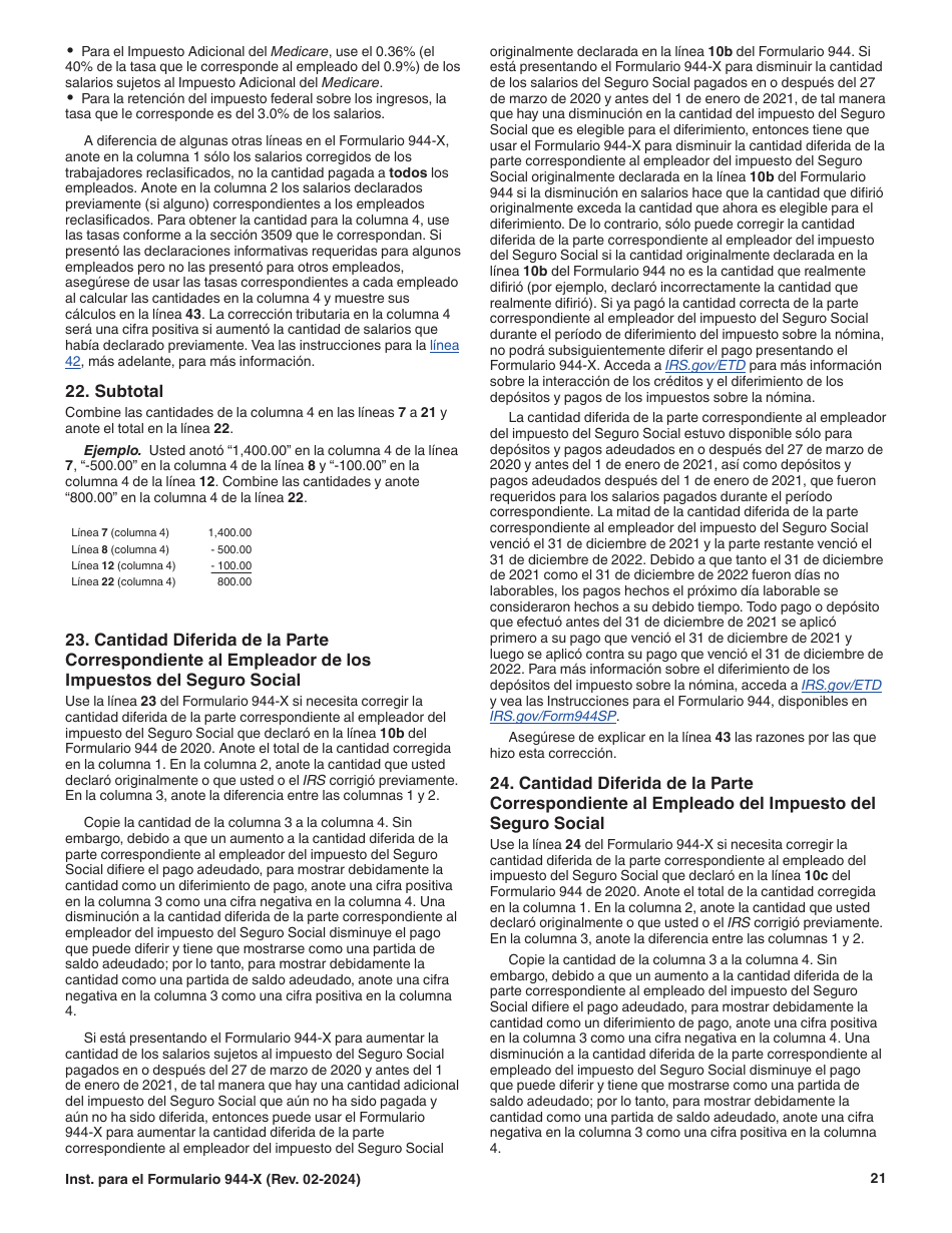 Instrucciones para IRS Formulario 944-X (SP) Ajuste a La Declaracion Del Impuesto Federal Anual Del Empleador O Reclamacion De Reembolso (Spanish), Page 21