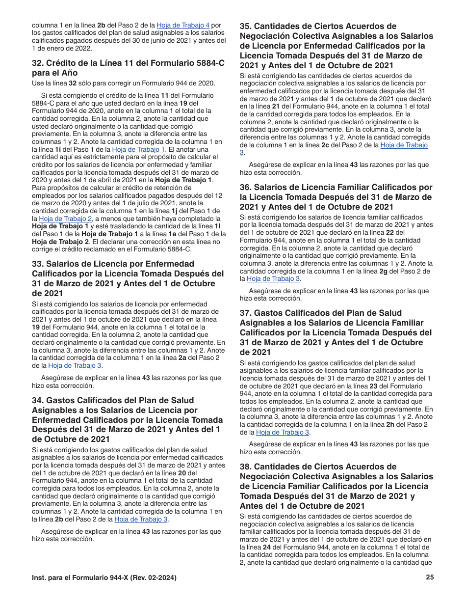 Instrucciones para IRS Formulario 944-X (SP) Ajuste a La Declaracion Del Impuesto Federal Anual Del Empleador O Reclamacion De Reembolso (Spanish), Page 25
