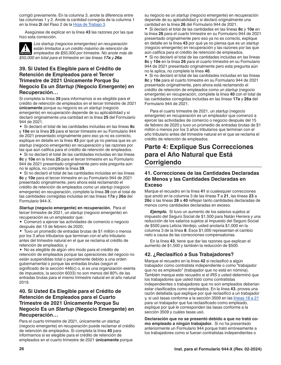 Instrucciones para IRS Formulario 944-X (SP) Ajuste a La Declaracion Del Impuesto Federal Anual Del Empleador O Reclamacion De Reembolso (Spanish), Page 26