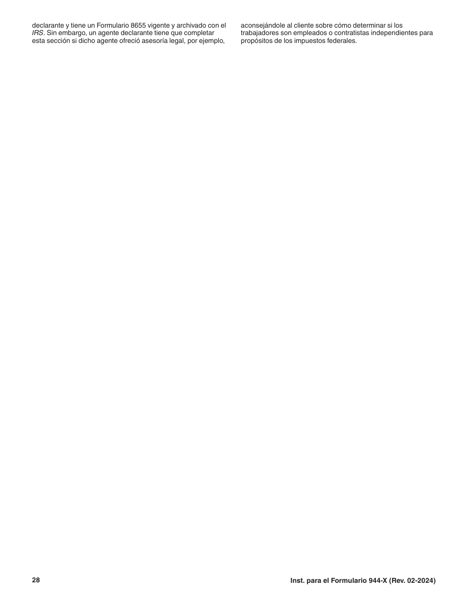 Instrucciones para IRS Formulario 944-X (SP) Ajuste a La Declaracion Del Impuesto Federal Anual Del Empleador O Reclamacion De Reembolso (Spanish), Page 28