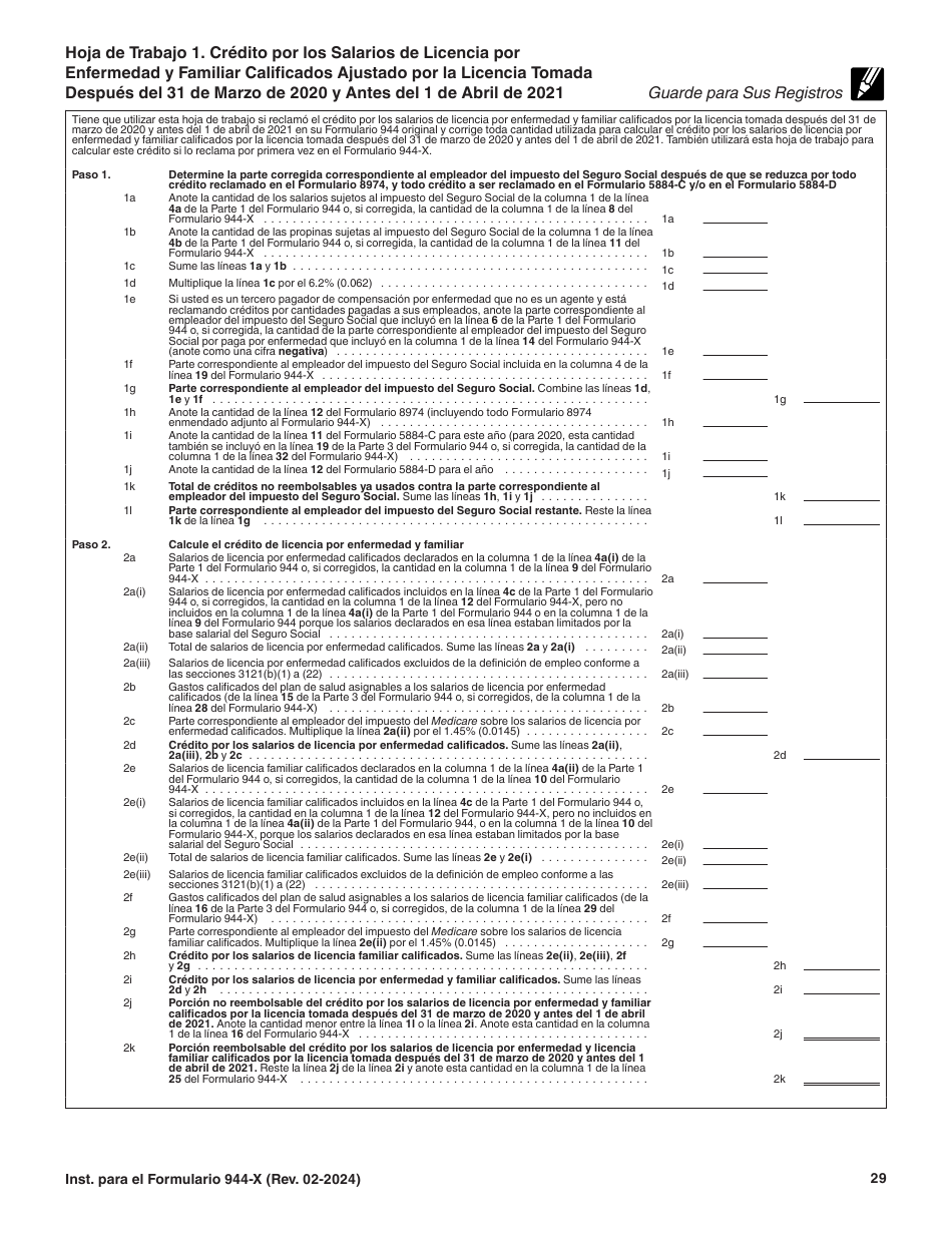 Instrucciones para IRS Formulario 944-X (SP) Ajuste a La Declaracion Del Impuesto Federal Anual Del Empleador O Reclamacion De Reembolso (Spanish), Page 29