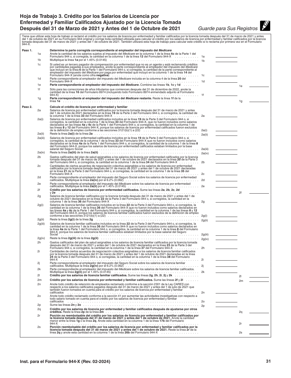 Instrucciones para IRS Formulario 944-X (SP) Ajuste a La Declaracion Del Impuesto Federal Anual Del Empleador O Reclamacion De Reembolso (Spanish), Page 31