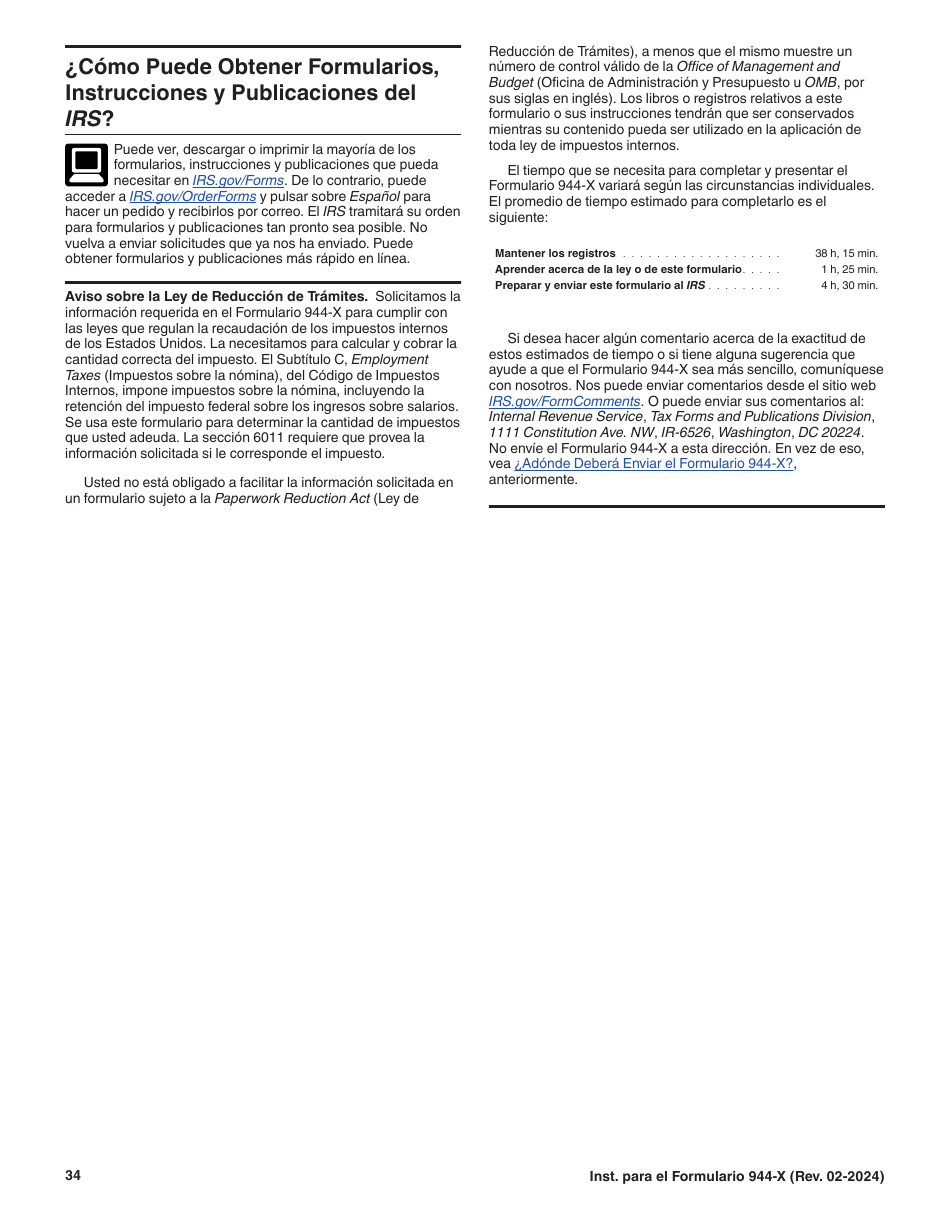 Instrucciones para IRS Formulario 944-X (SP) Ajuste a La Declaracion Del Impuesto Federal Anual Del Empleador O Reclamacion De Reembolso (Spanish), Page 34