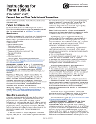 Document preview: Instructions for IRS Form 1099-K Payment Card and Third Party Network Transactions