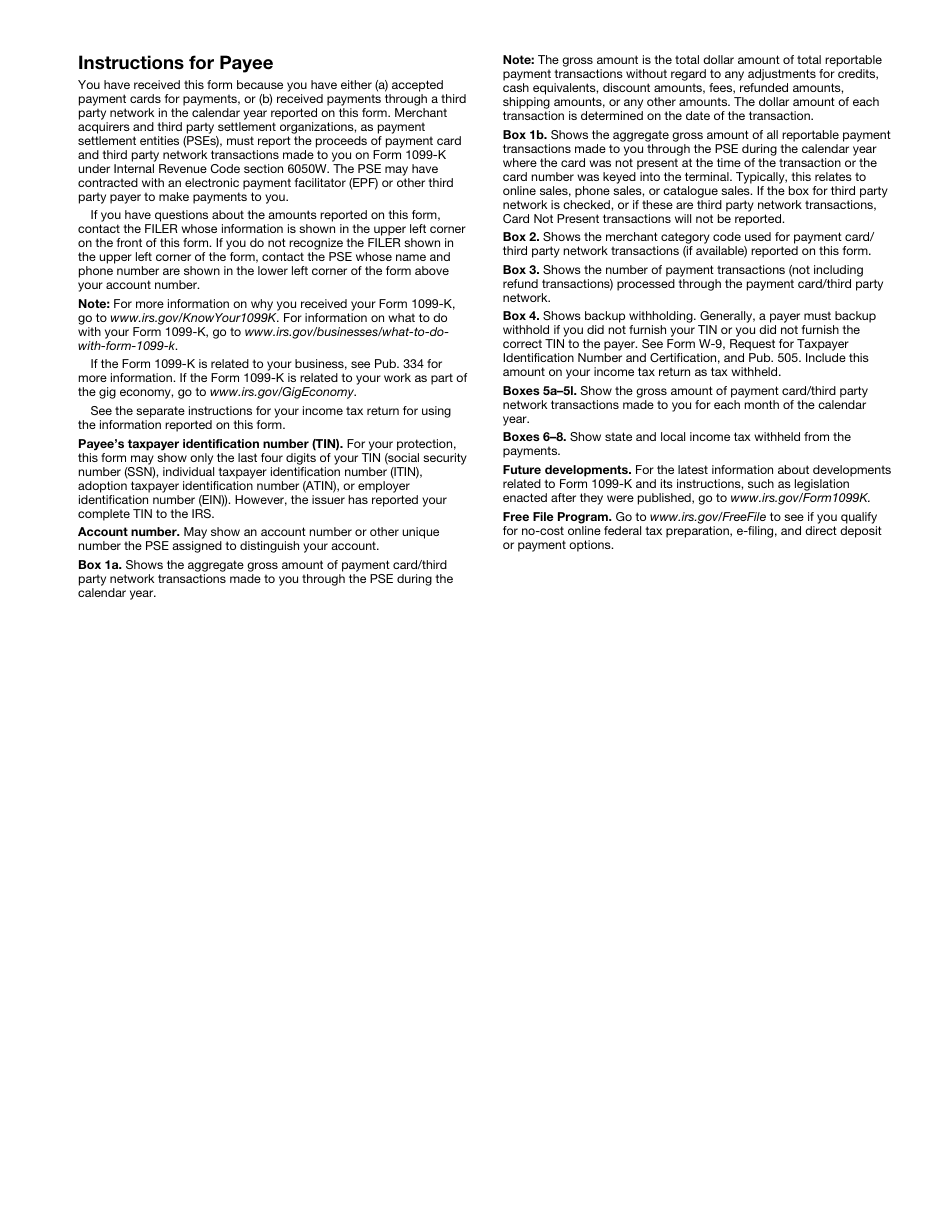 IRS Form 1099-K Payment Card and Third Party Network Transactions, Page 5