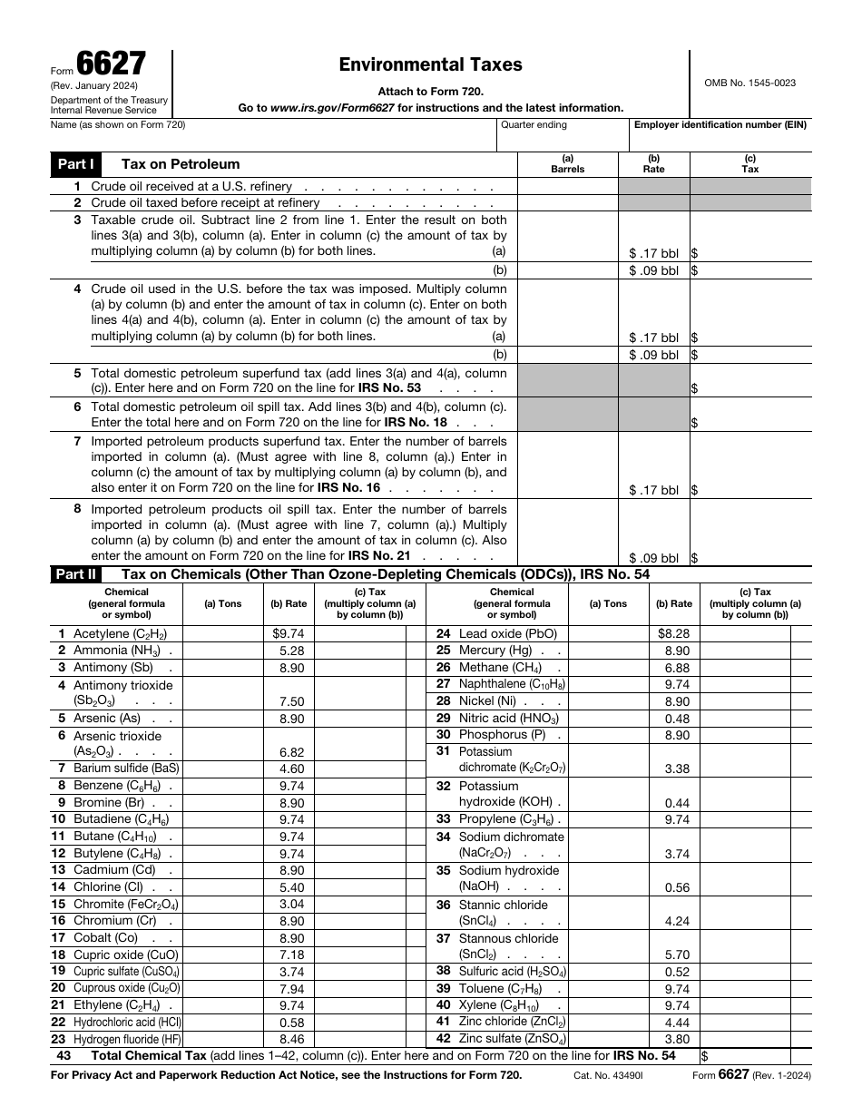 IRS Form 6627 Environmental Taxes, Page 1