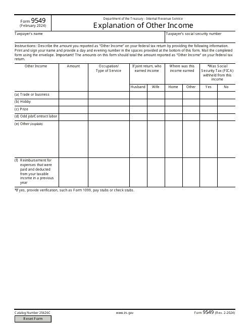 IRS Form 9549  Printable Pdf