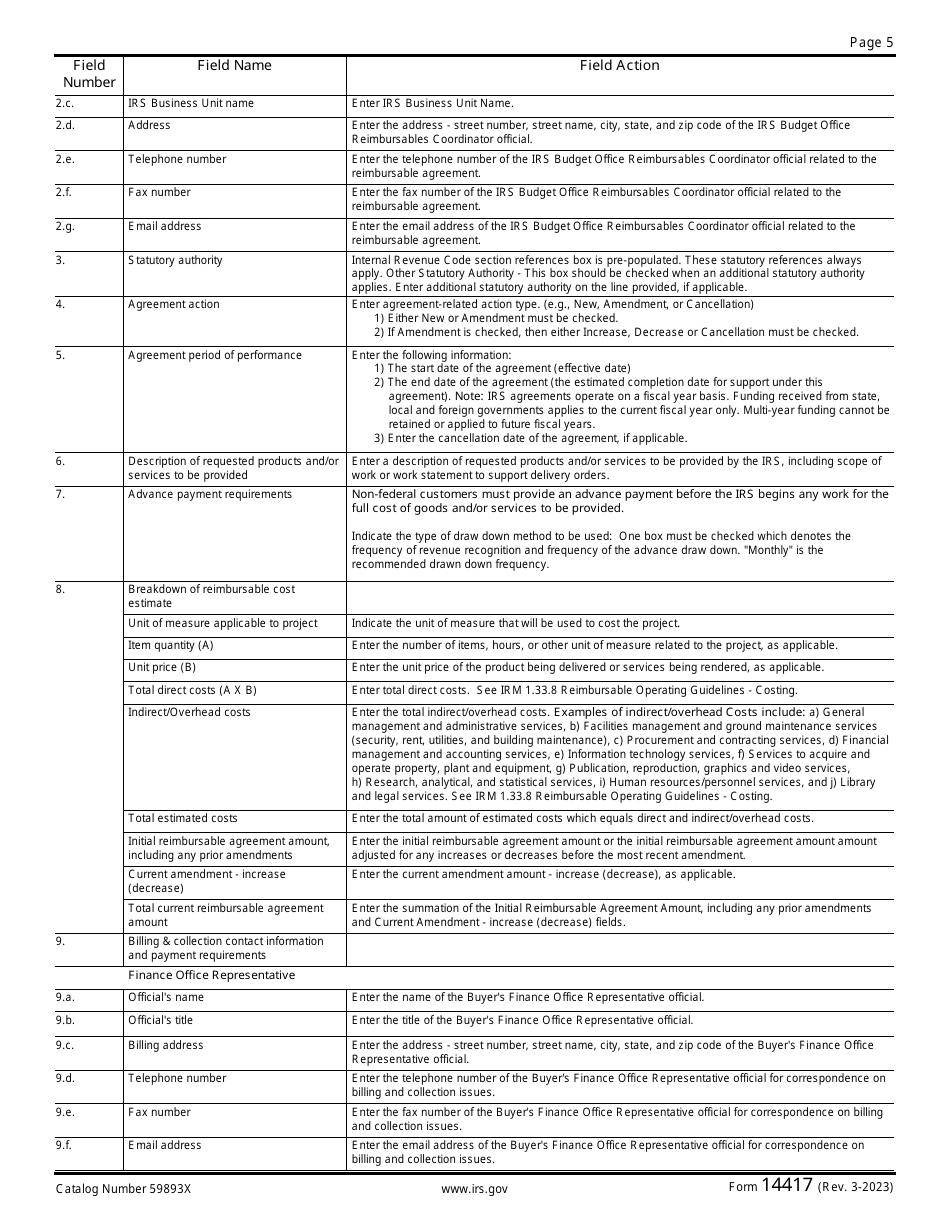 IRS Form 14417 Reimbursable Agreement - Non-federal Entities (State and Local Governments, Foreign Governments, Commercial Organizations, and Private Businesses), Page 5