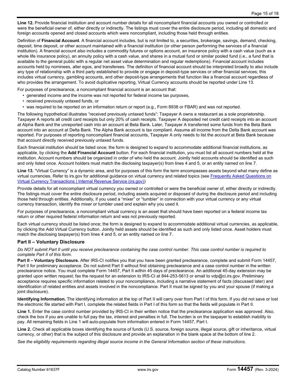 IRS Form 14457 Voluntary Disclosure Practice Preclearance Request and Application, Page 15