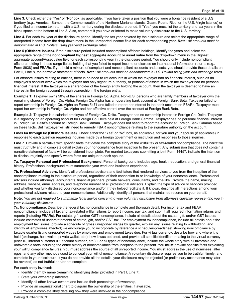 IRS Form 14457 Voluntary Disclosure Practice Preclearance Request and Application, Page 16