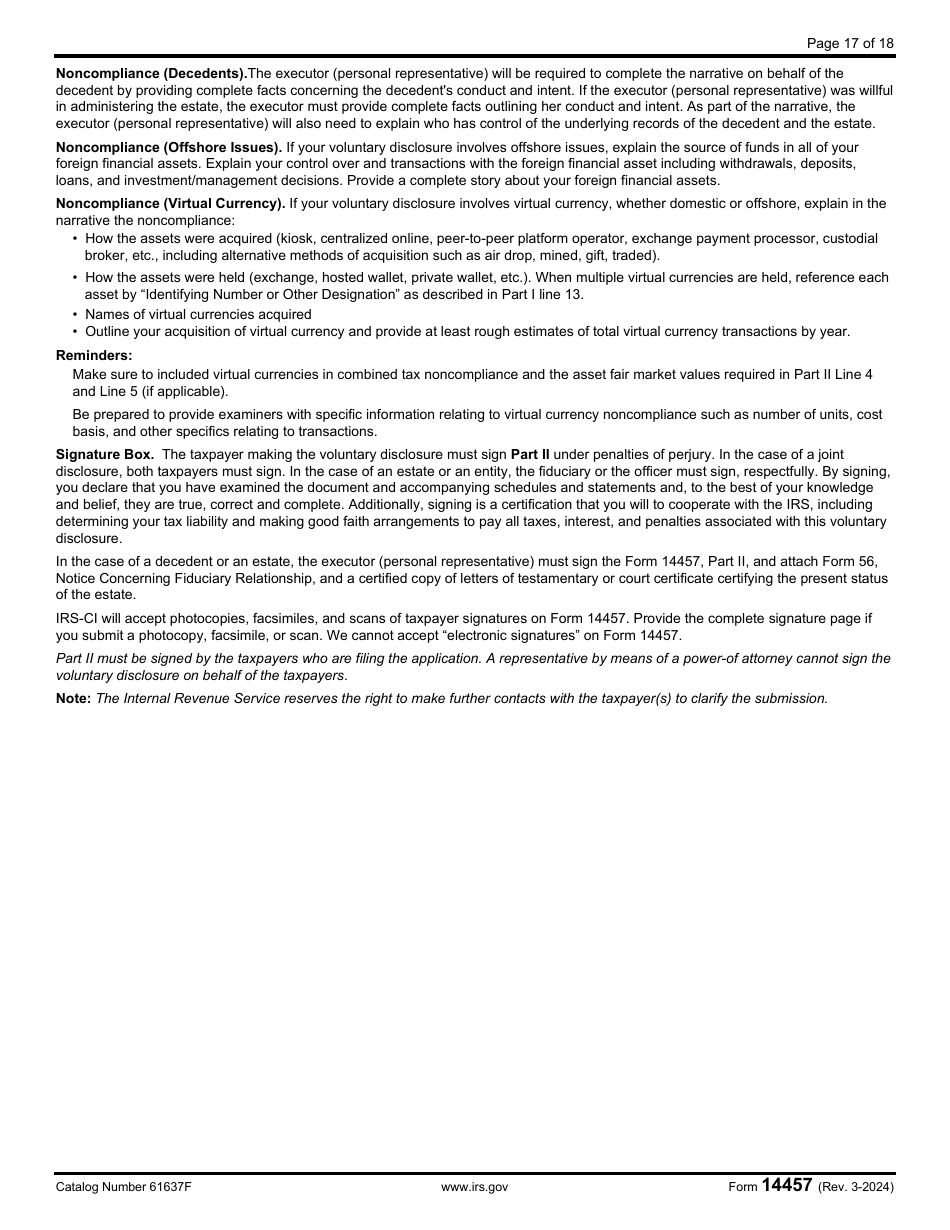 IRS Form 14457 Voluntary Disclosure Practice Preclearance Request and Application, Page 17