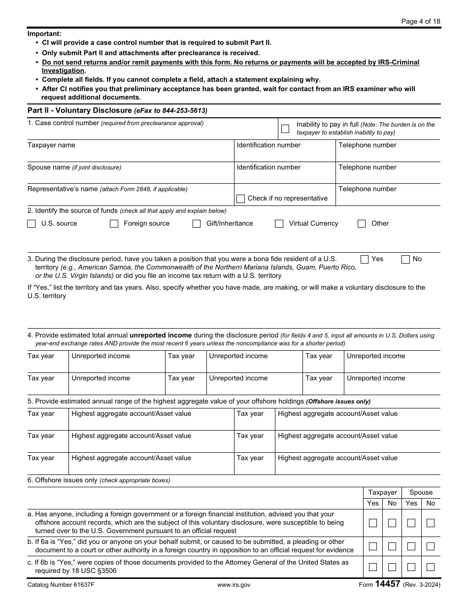 IRS Form 14457 Voluntary Disclosure Practice Preclearance Request and Application, Page 4