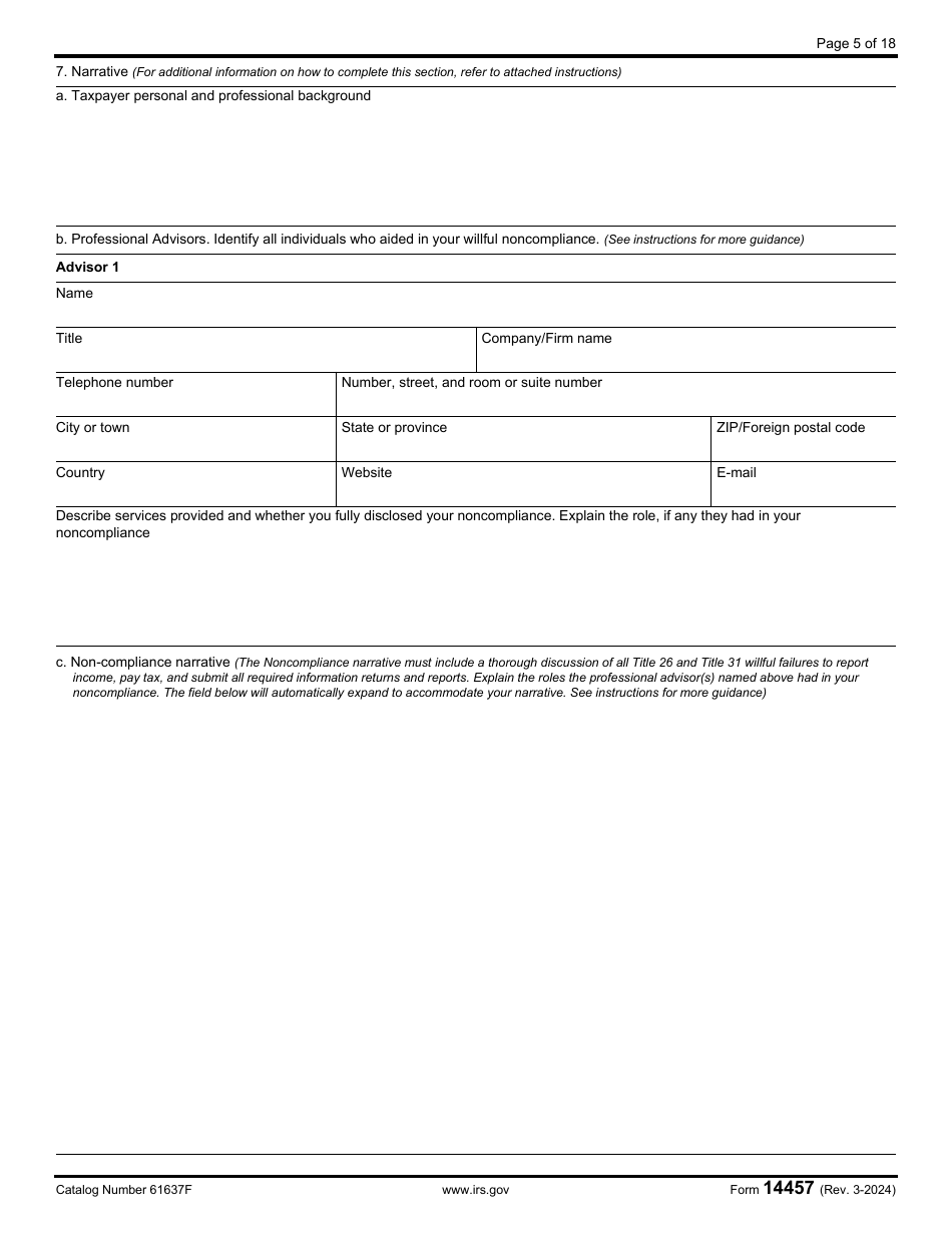 IRS Form 14457 Voluntary Disclosure Practice Preclearance Request and Application, Page 5