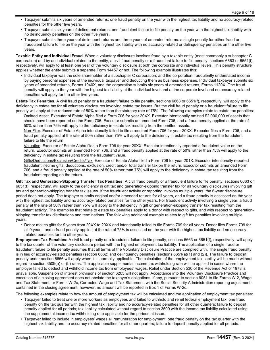 IRS Form 14457 Voluntary Disclosure Practice Preclearance Request and Application, Page 9