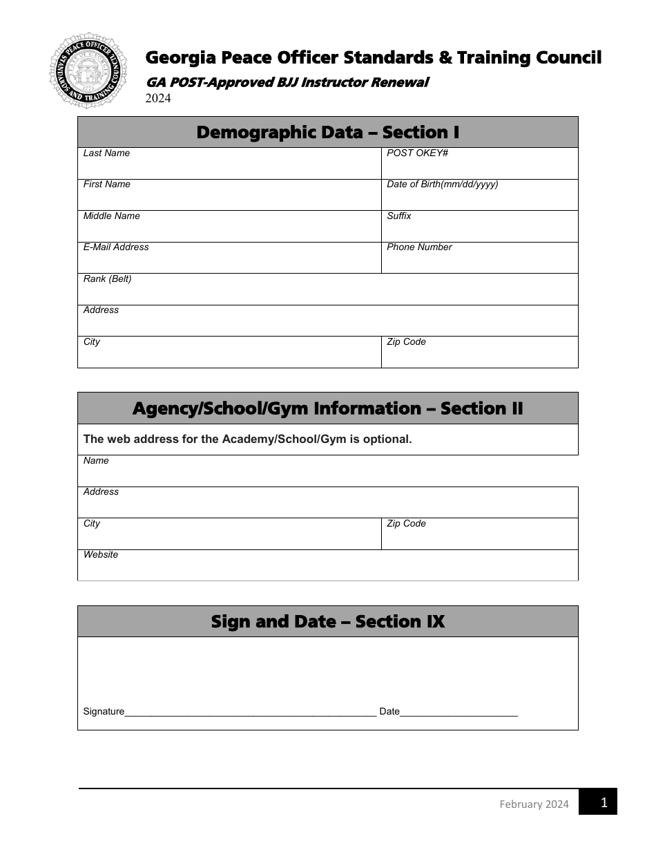 Ga Post-approved Bjj Instructor Renewal - Georgia (United States), Page 1