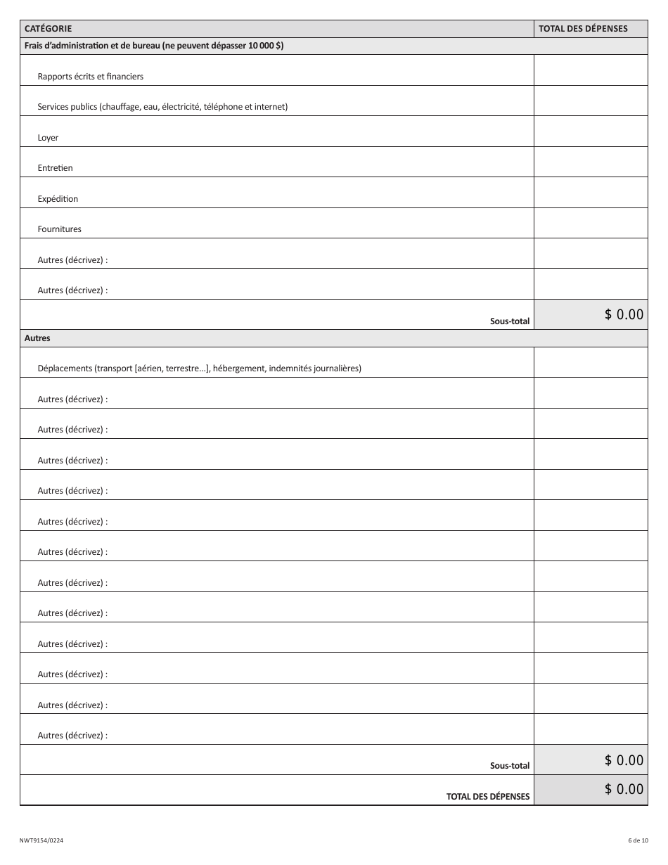 Forme NWT9154 Rapport De Fin Dexercice - Programme Daide Provisoire a La Gestion DES Ressources (Irma) - Northwest Territories, Canada (French), Page 6