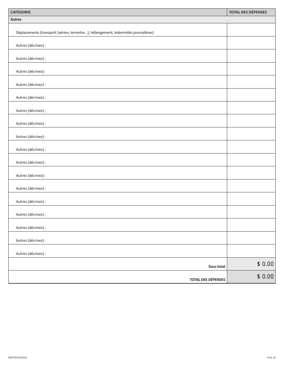 Forme NWT9154 Rapport De Fin Dexercice - Programme Daide Provisoire a La Gestion DES Ressources (Irma) - Northwest Territories, Canada (French), Page 9