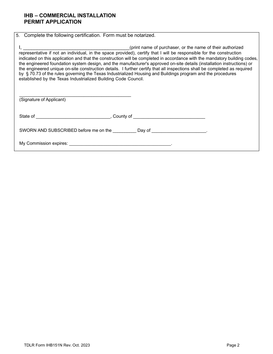 TDLR Form IHB151N Ihb - Commercial Installation Permit Application - Texas, Page 4