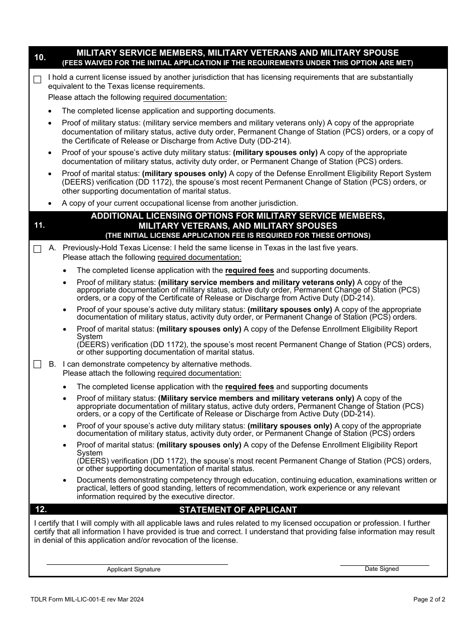 TDLR Form MIL-LIC-001-E - Fill Out, Sign Online and Download Fillable ...