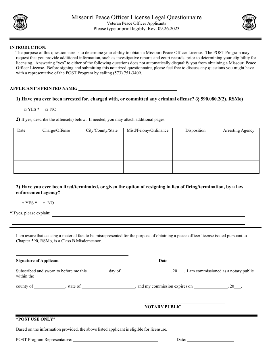 Missouri Peace Officer License Application for Veteran Peace Officers - Missouri, Page 3