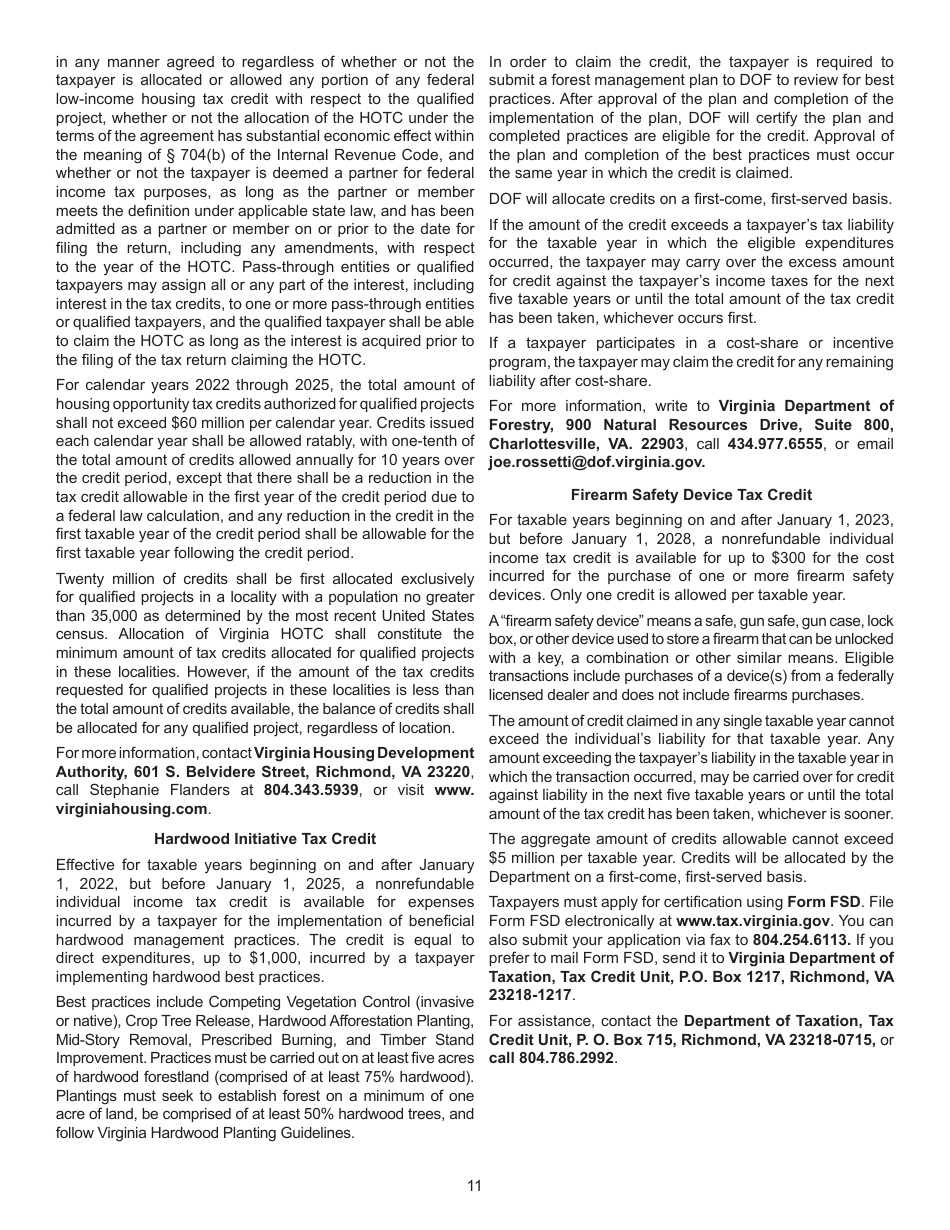 Instructions for Schedule CR Credit Computation Schedule - Virginia, Page 11