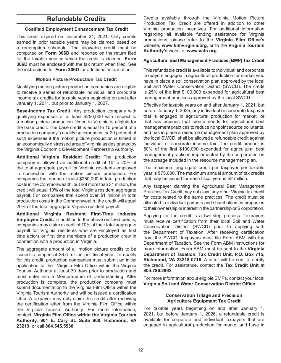 Instructions for Schedule CR Credit Computation Schedule - Virginia, Page 12