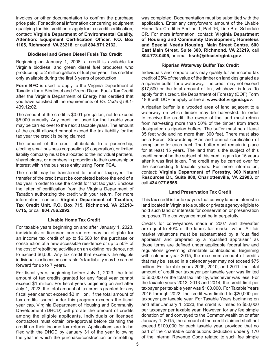Instructions for Schedule CR Credit Computation Schedule - Virginia, Page 5