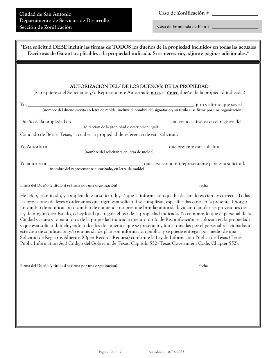 Solicitud Para Cambio De Zonificacion / Enmienda De Plan - City of San Antonio, Texas (Spanish), Page 10