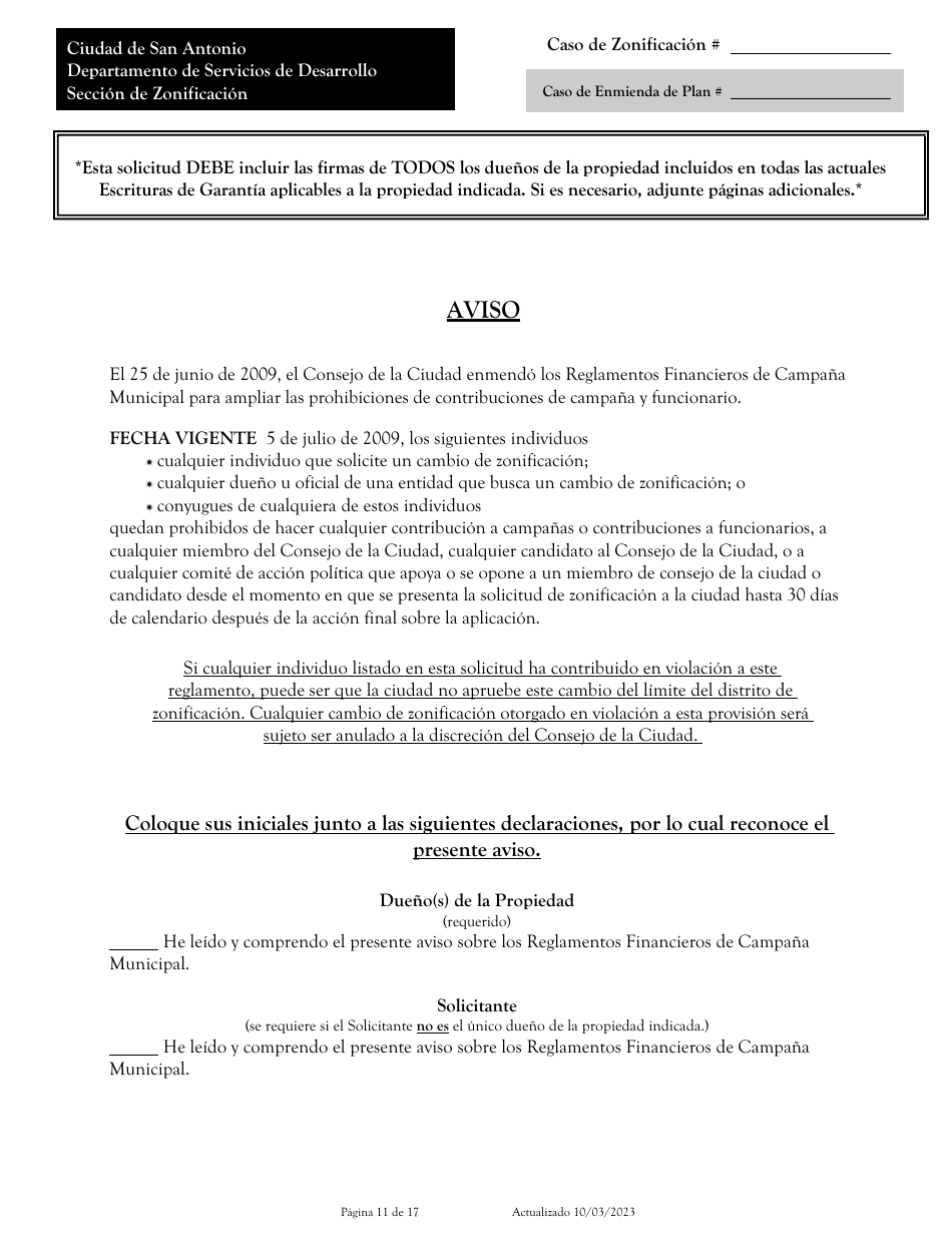 Solicitud Para Cambio De Zonificacion / Enmienda De Plan - City of San Antonio, Texas (Spanish), Page 11