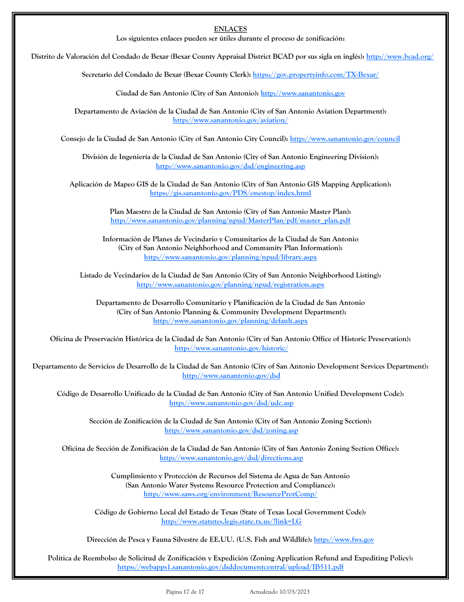 Solicitud Para Cambio De Zonificacion / Enmienda De Plan - City of San Antonio, Texas (Spanish), Page 17